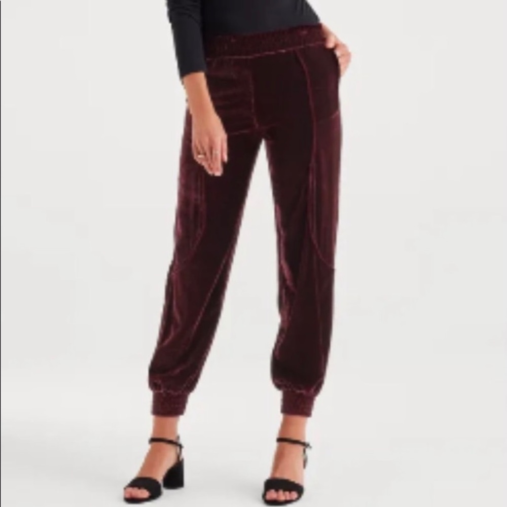 NWT 7 For All Mankind Velvet Jogger Track Pants Maroon - Picture 1 of 5
